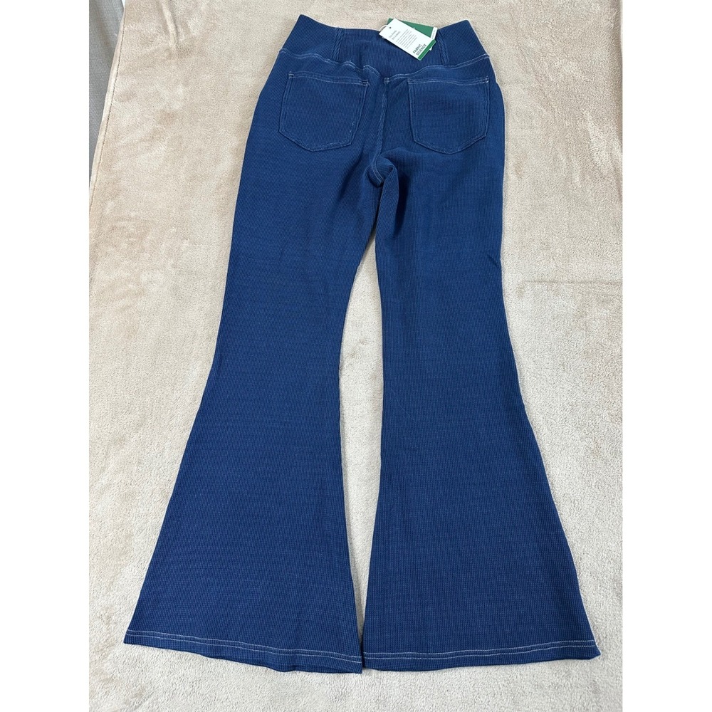 Halara Crossover Waist Waffle Knit Flare Pants Women M Reg Navy Blue Stretch NEW - Picture 8 of 14